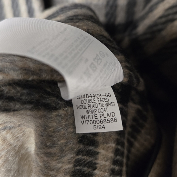 Banana Republic Double Face Wool Blend Tie Waist Wrap Coat White Plaid XL - Picture 8 of 10